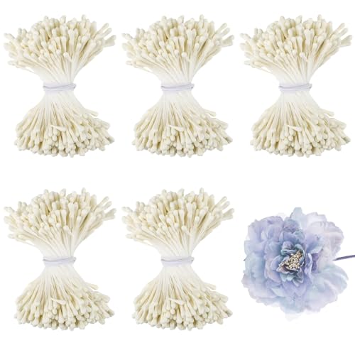 XRXYMQ 1750 Stück Pfeifenputzer Blumen 4 Farben Blütenstempel Zum Basteln Doppelköpfe Pistil Gelb/Cremefarben/Hellgelb/Weiß Pfeifenreiniger Zubehör Für DIY Blumenstrauß Handwerk Scrapbook-Dekoration von XRXYMQ
