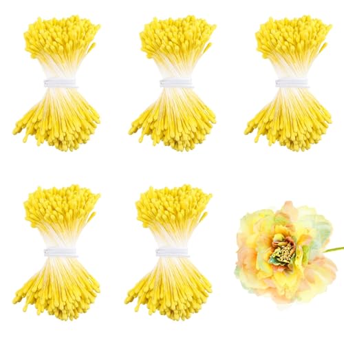 XRXYMQ 1750 Stück Pfeifenputzer Blumen Blütenstempel Zum Basteln Doppelköpfe Pistil Gelb Pfeifenreiniger Zubehör Für DIY Blumenstrauß Handwerk Scrapbook-Dekoration von XRXYMQ