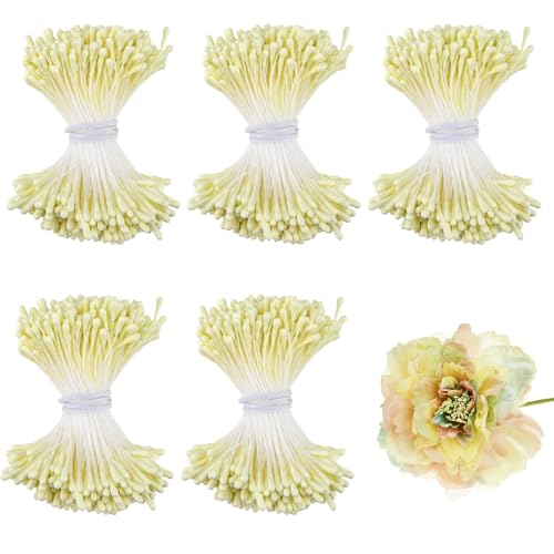 XRXYMQ 1750 Stück Pfeifenputzer Blumen Blütenstempel Zum Basteln Doppelköpfe Pistil Hellgelb Pfeifenreiniger Zubehör Für DIY Blumenstrauß Handwerk Scrapbook-Dekoration von XRXYMQ