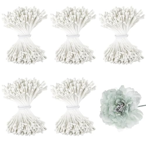XRXYMQ 1750 Stück Pfeifenputzer Blumen Blütenstempel Zum Basteln Doppelköpfe Pistil Weiß Pfeifenreiniger Zubehör Für DIY Blumenstrauß Handwerk Scrapbook-Dekoration von XRXYMQ