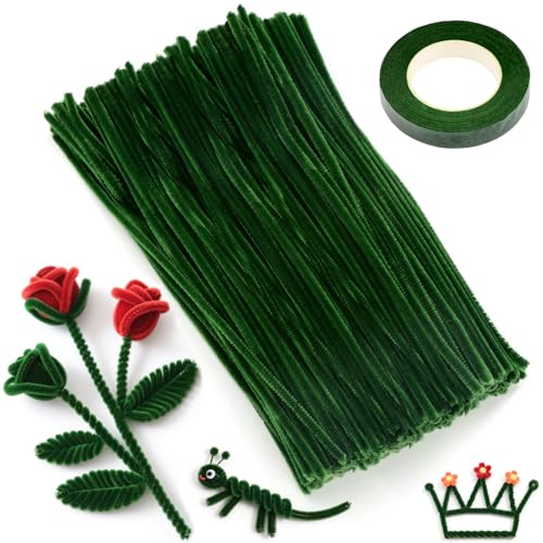 XRXYMQ 200 Stück Pfeifenreiniger Grün Pfeifenputzer 30 cm Pipe Cleaner Dekorationen Chenilledraht für Anderen Formen Dekorieren Handwerk Pipe Cleaner Flower Set für Kreative DIY Handwerksprojekte von XRXYMQ