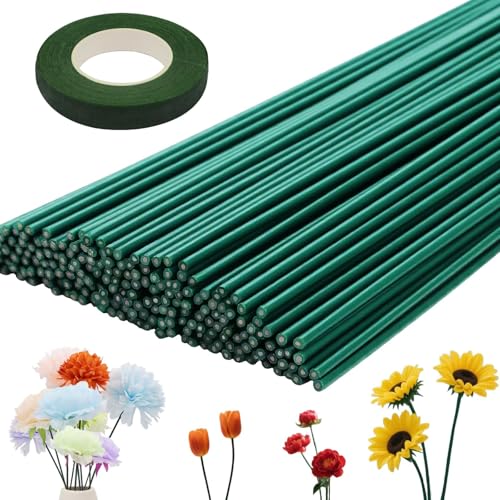 XRXYMQ 200 pcs Blumendraht zum Basteln Dunkelgrün Blumendraht Grün 30 cm Floristendraht Ø 2 mm Steckdraht Floristik mit 1 Floristenband Drahtstäbe zum Basteln für die Herstellung von Blumenhandwerk von XRXYMQ