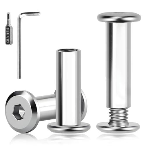 XRXYMQ 50 Stück Verbindungsschrauben M4x25 mm (25 Hülsenmutter und 25 Möbelschrauben) Edelstahl A2 V2A Schrankverbinder mit Sechskantschlüssel und Bohrer Hülsenschrauben für Möbeln Holzbret von XRXYMQ