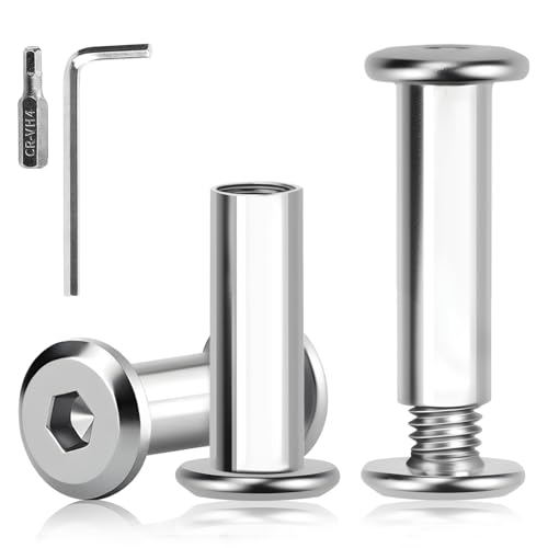 XRXYMQ 50 Stück Verbindungsschrauben M6x12 mm (25 Hülsenmutter und 25 Möbelschrauben) Edelstahl A2 V2A Schrankverbinder mit Sechskantschlüssel und Bohrer Hülsenschrauben für Möbeln Holzbret von XRXYMQ