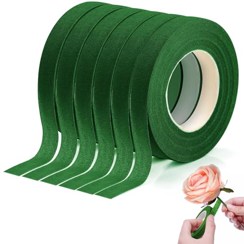 XRXYMQ 6 Stück Floristenband 162m Floristenkrepp Dunkelgrün Farben Floristentape 12mm Floral Tape Für Bouquet Selbstklebend Blumenband Für Blumenstrauß Stiel Verpacken Und DIY Kunsthandwerk (27m/Bände von XRXYMQ