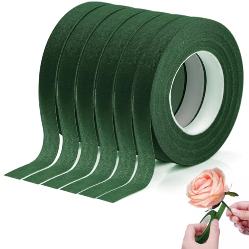 XRXYMQ 6 Stück Floristenband 162m Floristenkrepp Schwarzgrn Farben Floristentape 12mm Floral Tape Für Bouquet Selbstklebend Blumenband Für Blumenstrauß Stiel Verpacken Und DIY Kunsthandwerk (27m/Bände von XRXYMQ