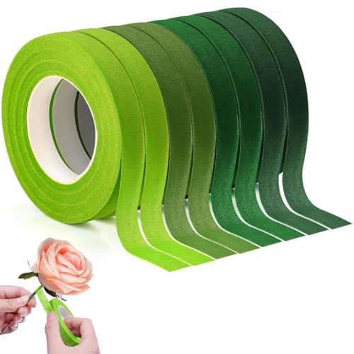 XRXYMQ 8 Stück Floristenband 216m Floristenkrepp 4 Grün Farben Floristentape 12mm Floral Tape Für Bouquet Selbstklebend Blumenband Für Blumenstrauß Stiel Verpacken Und DIY Kunsthandwerk (27m/Bände) von XRXYMQ