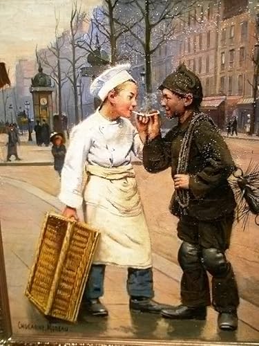 XSBPDPII Klassisches Ölgemälde Wand-Kunst Bild Leinwandk unstwerk Pariser Straßenszene Mit Einem Bäckerjungen Und Einem Kleinen Schornsteinfeger Von Paul Charles Chocarne-moreau für Wohnkultur 60x90cm von XSBPDPII