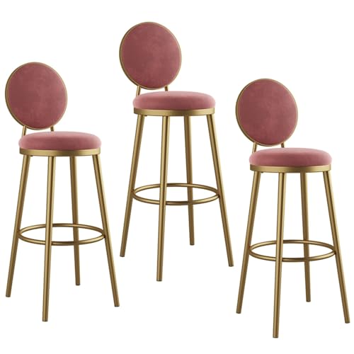 XSCMKEG 3-teiliges Barhocker-Set, Runde Barstühle Aus Massivem Holzkissen, Goldene Barhocker Aus Schmiedeeisen, Geeignet for Küchen, Lounges, Bars, Büros Usw (Color : Pink, Size : 39x39x80cm) von XSCMKEG