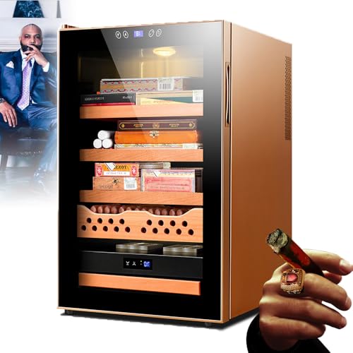 70 l elektronischer Zigarren-Humidorschrank (Lagermenge: ca. 400 Zigarren), Humidorschrank, mit 3 Kistenregalen + 1 Zedernholz-Zigarrenkorb/2 Kistenregalen + 2 Zedernholz-Zigarrenkörben,A-Gold von XSDAJSD