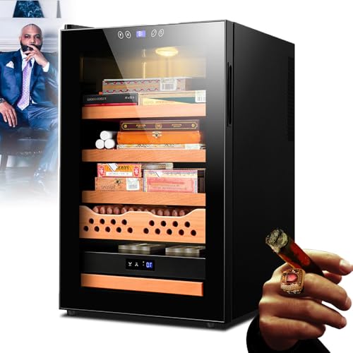 70 l elektronischer Zigarren-Humidorschrank (Lagermenge: ca. 400 Zigarren), Humidorschrank, mit 3 Kistenregalen + 1 Zedernholz-Zigarrenkorb/2 Kistenregalen + 2 Zedernholz-Zigarrenkörben,A-Schwarz von XSDAJSD