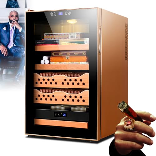 70 l elektronischer Zigarren-Humidorschrank (Lagermenge: ca. 400 Zigarren), Humidorschrank, mit 3 Kistenregalen + 1 Zedernholz-Zigarrenkorb/2 Kistenregalen + 2 Zedernholz-Zigarrenkörben,B-Gold von XSDAJSD