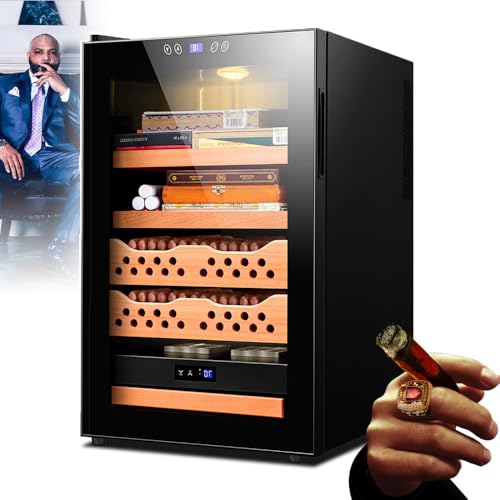 70 l elektronischer Zigarren-Humidorschrank (Lagermenge: ca. 400 Zigarren), Humidorschrank, mit 3 Kistenregalen + 1 Zedernholz-Zigarrenkorb/2 Kistenregalen + 2 Zedernholz-Zigarrenkörben,B-Schwarz von XSDAJSD