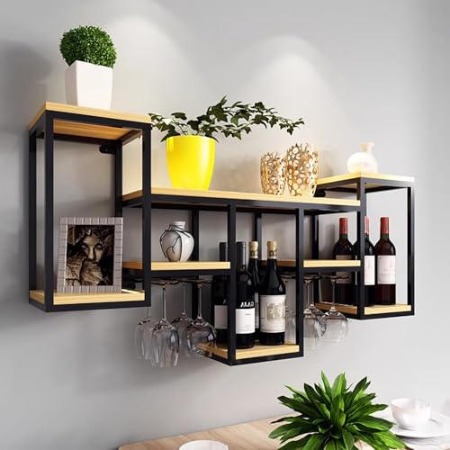 An der Wand montierte Weinregale, Weinglasregale, schwebendes Spirituosenregal im industriellen Stil, Weinregal mit Vintage-Flaschenhalter für Zuhause, Küche und Bar, Esszimmer, Keller, platzsparend An der Wand montierte Weinregale, Weinglasregale, schwebendes Spirituosenregal im industriellen Stil, Weinregal mit Vintage-Flaschenhalter für Zuhause, Küche und Bar, Esszimmer, Keller, platzsparend von XSDAJSD