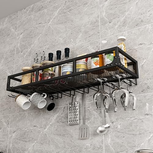 An der Wand montiertes Weinregal, freistehende Weinregale, schwebende Regale für Weinflaschen und Gläser mit Stielglasaufhänger, moderne Pflanzenfotos, Weindisplay-Aufbewahrungshalter für die Küche, von XSDAJSD