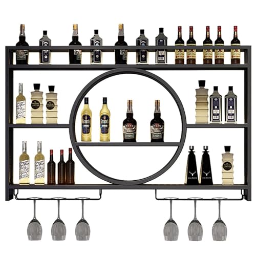 An der Wand montiertes Weinregal, rundes Weinregal aus Metall, Hängeregal, modernes Bar-Präsentationsregal mit großer Kapazität für Spirituosenflaschen für die Bar, Aufbewahrung in der Küche, Schwar von XSDAJSD