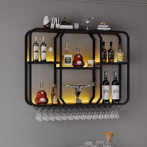 An der Wand montiertes Weinregal mit Glashalter-Aufbewahrung, schwebende Bar-Spirituosenregale aus Metall mit 3 Ebenen, Wandbar-Regal, Weinpräsentationshalter für die Bar in Küche und Esszimmer (sch An der Wand montiertes Weinregal mit Glashalter-Aufbewahrung, schwebende Bar-Spirituosenregale aus Metall mit 3 Ebenen, Wandbar-Regal, Weinpräsentationshalter für die Bar in Küche und Esszimmer (sch von XSDAJSD