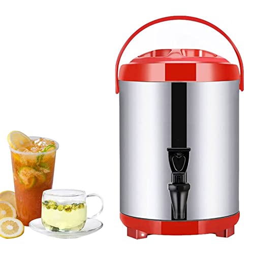 Boilerwärmer, Kaffeekanne, Edelstahl-Heißwasserkesselspender mit Deckel und Zapfhahn, Milchteeeimer, isoliertes Fass für heißes Wasser oder Getränke, rot, 6 l von XSDAJSD