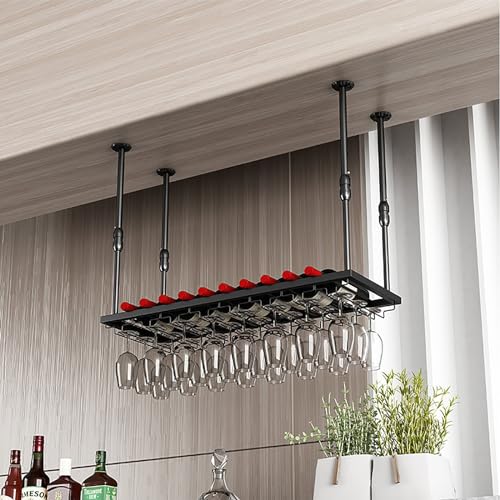 Hängendes Weinglasregal, freistehend, industrielles, an der Wand montiertes Weinregal mit Dampfglashalter, Flaschenhalter aus Metall, Weinregal aus Eisenkunst, Traubenbarregal für mehrere Flaschen f von XSDAJSD
