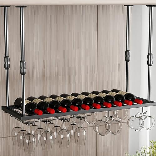 Hängendes Weinglasregal, freistehend, industrielles, an der Wand montiertes Weinregal mit Dampfglashalter, Flaschenhalter aus Metall, Weinregal aus Eisenkunst, Traubenbarregal für mehrere Flaschen f Hängendes Weinglasregal, freistehend, industrielles, an der Wand montiertes Weinregal mit Dampfglashalter, Flaschenhalter aus Metall, Weinregal aus Eisenkunst, Traubenbarregal für mehrere Flaschen f von XSDAJSD