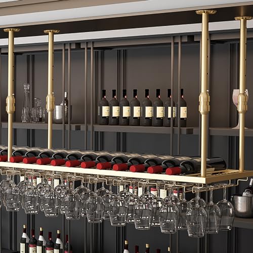 Hängendes Weinglasregal, freistehend, industrielles, an der Wand montiertes Weinregal mit Dampfglashalter, Flaschenhalter aus Metall, Weinregal aus Eisenkunst, Traubenbarregal für mehrere Flaschen f von XSDAJSD