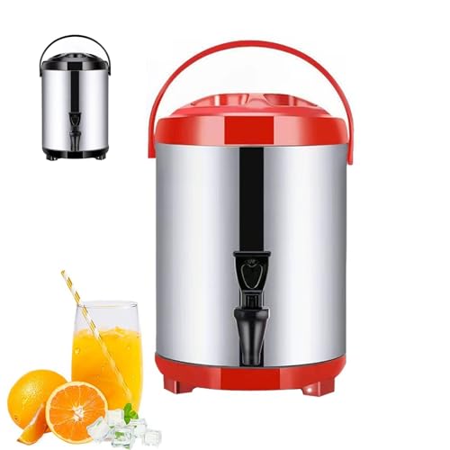 Kommerzieller Kaffeekessel, isolierter Heißwasserspender mit Wasserhahn, tragbarer Wasserkocher aus Edelstahl, isoliert für 10–12 Stunden, für Milch, Tee, Bier, Kaffee/Rot/8 l von XSDAJSD