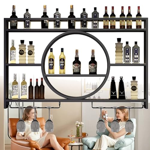 Weinregal aus Metall zur Wandmontage, runde Industrie-Weinregale zum Aufhängen, schwebende Barregale, Glasregal, Eisen-Präsentationsständer für Zuhause, Restaurants, Bars, Schwarz, 120 x 15 x 80 cm Weinregal aus Metall zur Wandmontage, runde Industrie-Weinregale zum Aufhängen, schwebende Barregale, Glasregal, Eisen-Präsentationsständer für Zuhause, Restaurants, Bars, Schwarz, 120 x 15 x 80 cm von XSDAJSD