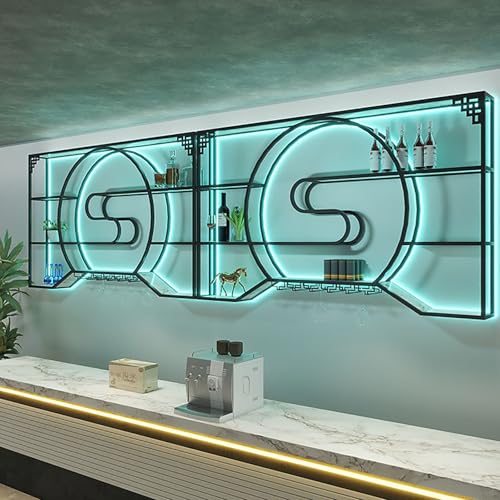 Weinregal zur Wandmontage mit LED-Lichtleiste, für Schnapsflaschen mit Stielglasaufhänger, Regal zur Präsentation von Schnapsflaschen, Weinhalter mit großer Kapazität für Küche, Esszimmer, Hausbar, von XSDAJSD