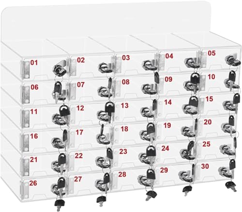 XSDAJSD Handy-Schließfach aus Acryl, Handyschrank durchsichtig, wandmontiertes Taschenschließfach, mit Türschlössern und Schlüsselladeloch (30 Steckplätze) von XSDAJSD