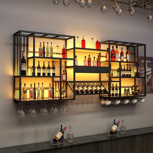 XSDAJSD Modernes Weinregal aus Metall zur Wandmontage, Wand-Weinregal mit Weinglashalter, Wandregal zur Präsentation von Weinflaschen, für die Hausbar in Küche, Esszimmer (180 x 20 x 120 cm) von XSDAJSD