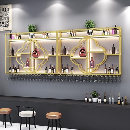 XSDAJSD Wandregal zur Anzeige von Weinflaschen, wandmontierte Weinregale mit Glashalter für die Dekoration von Hausbar und Esszimmer (Gold, 200 x 90 x 20 cm) von XSDAJSD