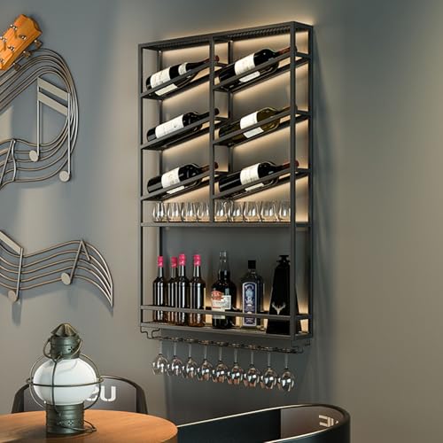 XSDAJSD Weinregal aus Metall zur Wandmontage, modern, dekorativ, mit Weinglashalter, Weinflaschen-Präsentationsregal, Gold, für Küche, Wohnzimmer, Zuhause, Café (schwarz) von XSDAJSD