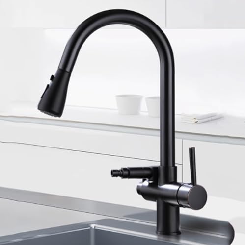 XSDSM Armatur Waschbecken Auszug Küche Armaturen Mit Geschirrspülanschluss,Schwarz von XSDSM