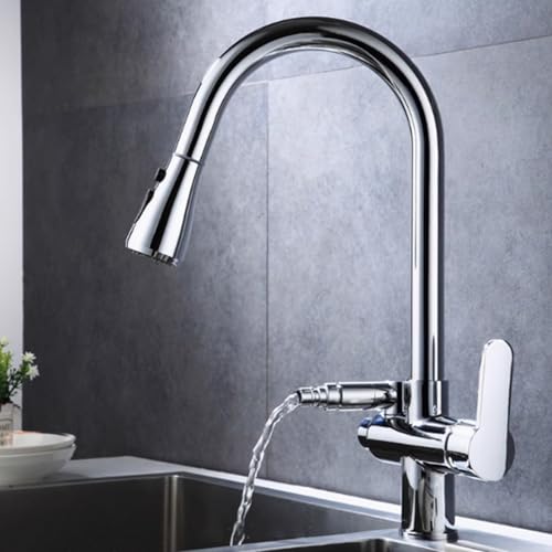 XSDSM Armatur Waschbecken Auszug Küche Armaturen Mit Geschirrspülanschluss,Silber von XSDSM