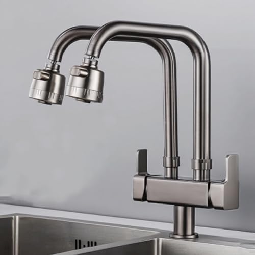 XSDSM Küchen Wasserhahn Heißes und Kaltes Wasser Spültischarmatur Mit Spülmaschinenanschluss,Gungrau von XSDSM