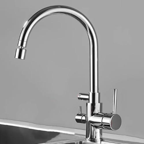 XSDSM Küchenwasserhahn Mit Spülmaschinenanschluss 1/2 Wasserhahn Spülbecken Heißes und Kaltes Wasser,Silber von XSDSM