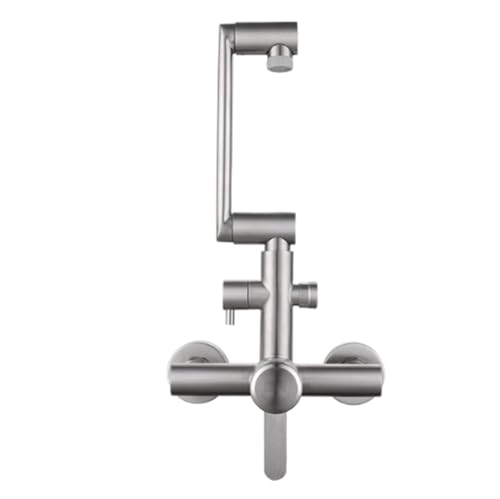 XSDSM Küchenwasserhahn Mit Spülmaschinenanschluss Küchenarmatur Wandmontage Klapparmatur,Silber Gebürstet von XSDSM