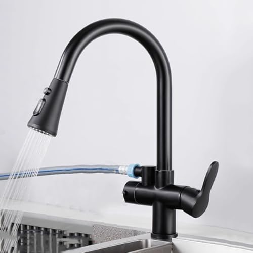 XSDSM Mischbatterie Küche Ausziehküchenarmatur Mit Geschirrspülanschluss Heißes und Kaltes Wasser,Schwarz von XSDSM