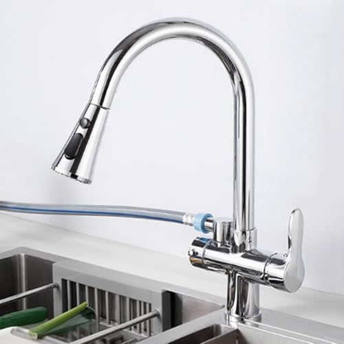 XSDSM Mischbatterie Küche Ausziehküchenarmatur Mit Geschirrspülanschluss Heißes und Kaltes Wasser,Silber von XSDSM