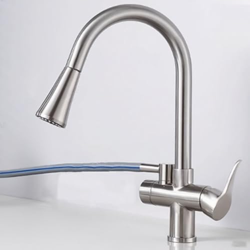 XSDSM Mischbatterie Küche Ausziehküchenarmatur Mit Geschirrspülanschluss Heißes und Kaltes Wasser,Silbergrau von XSDSM