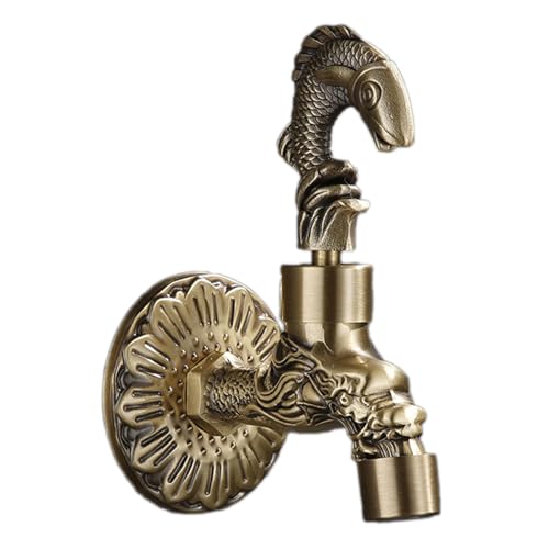 XSDSM Retro Kaltwasserhahn Wandmontage Geschnitzter Drachenmopp-Poolhahn Sprudelwasserauslass Einzelgriff Geeignet für Außenbereiche G1/2, Bronze, 9 CM von XSDSM
