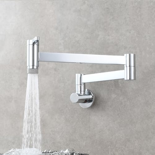 XSDSM Topffüller Wasserhahn Wandmontierter Küchen-Klapphahn mit 2 Strahlarten Einziehbar,Verchromtes Silber von XSDSM