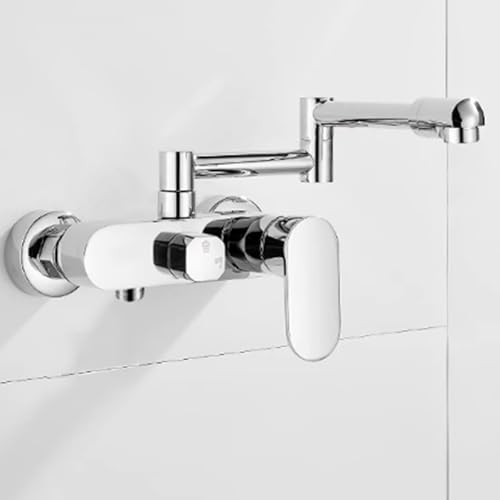 XSDSM Wandmontierter Küchen-Klapphahn Messing Küche Armaturen Mit Doppelverkleidung,Silber von XSDSM