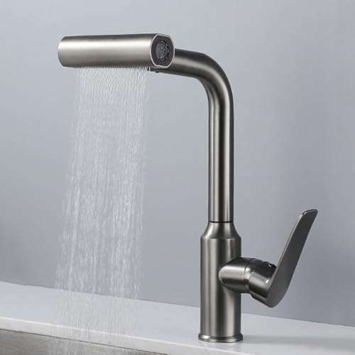 XSDSM Wasserfall Wasserhahn Wasserhahn Spüle Küche mit Brause Ausziehbar Edelstahl 360° Schwenkbar,Gungrau XSDSM Wasserfall Wasserhahn Wasserhahn Spüle Küche mit Brause Ausziehbar Edelstahl 360° Schwenkbar,Gungrau von XSDSM