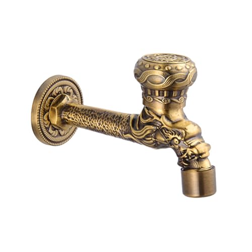 XSDSM Wasserhahn Kaltwasser Retro mit Drachenschnitzerei Wandmontage Außen Mop Pool Wasserhahn Netzauslass Rundes Relief Einzelgriff Geeignet für den Garten G1/2,Antike Farbe von XSDSM