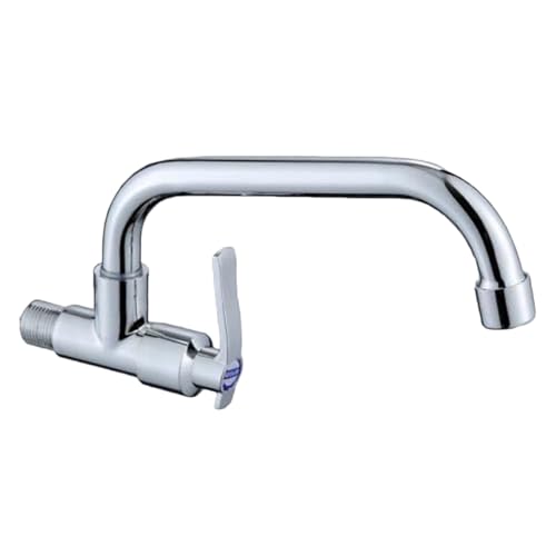 XSDSM Wasserhahn Kaltwasser Wandmontage Gerader Rohrhahn 360° Drehbar Einzelgriff Geeignet für die Spüle G1/2 Zoll, Chrom, 29 CM von XSDSM