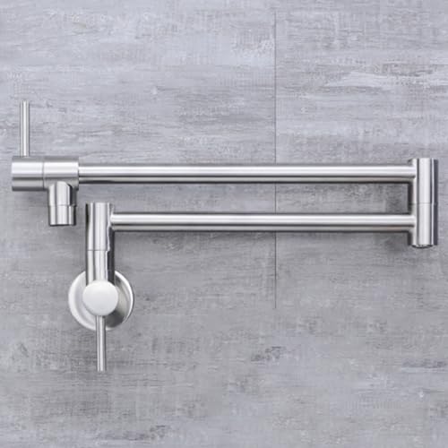 XSDSM Wasserhahn Küche Wandmontage Nur Kaltwasser Kochgeschirr Wassereinspritzung Wasserhahn Ein Loch Doppelgriff,Silber Gebürstet von XSDSM