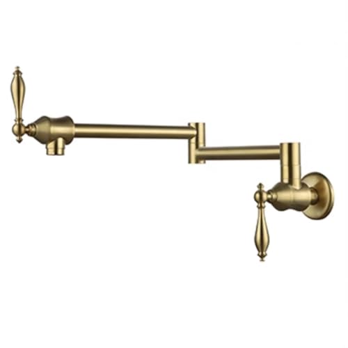 XSDSM Wasserhahn Küche Wandmontage Vintage Klappbare Wasserhahn für Die Küchenspüle Doppelschalter,Gold Gebürstet XSDSM Wasserhahn Küche Wandmontage Vintage Klappbare Wasserhahn für Die Küchenspüle Doppelschalter,Gold Gebürstet von XSDSM