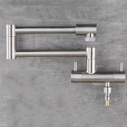 XSDSM Wasserhahn Wandmontage Küche Topffüller Wandmontierter Küchen-Klapphahn Doppelgriff Einzelnes Loch,Silber Gebürstet XSDSM Wasserhahn Wandmontage Küche Topffüller Wandmontierter Küchen-Klapphahn Doppelgriff Einzelnes Loch,Silber Gebürstet von XSDSM