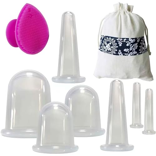 Silikon Schröpfen, 8 Stück Gesicht Schröpfen Set für Gesicht und Augen Schröpfen Massage, Gesicht Schröpfen Set Becher mit Peelingbürste für Gesicht Hals Haut (Small Medium Large, transparente) von XSEXO